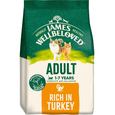 James Wellbeloved Adult Cat Turkey dry cat food bag, new pack design, front