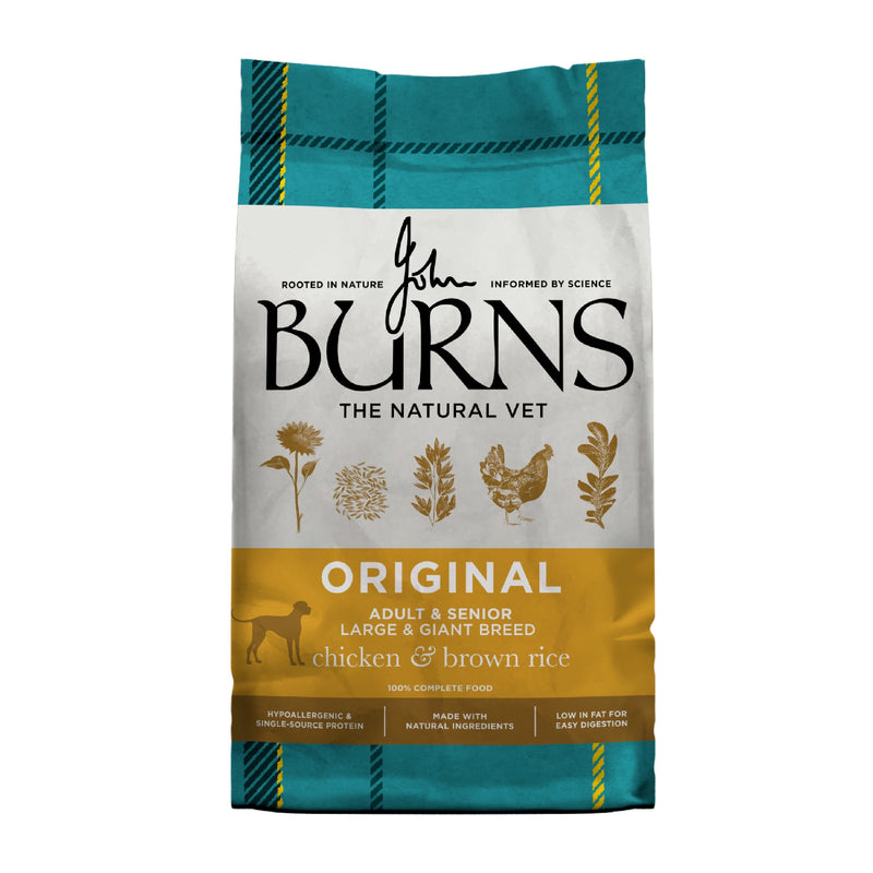 Burns Large & Giant Breed Original Chicken & Brown Rice 12kg, front of pack (new Burns packaging)