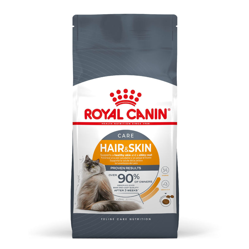 Royal Canin Hair and Skin Care adult dry cat food bag, front of pack