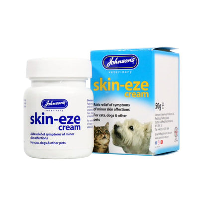 Johnson's Skin-Eze Cream 50g tub and carton, for cats, dogs and other pets