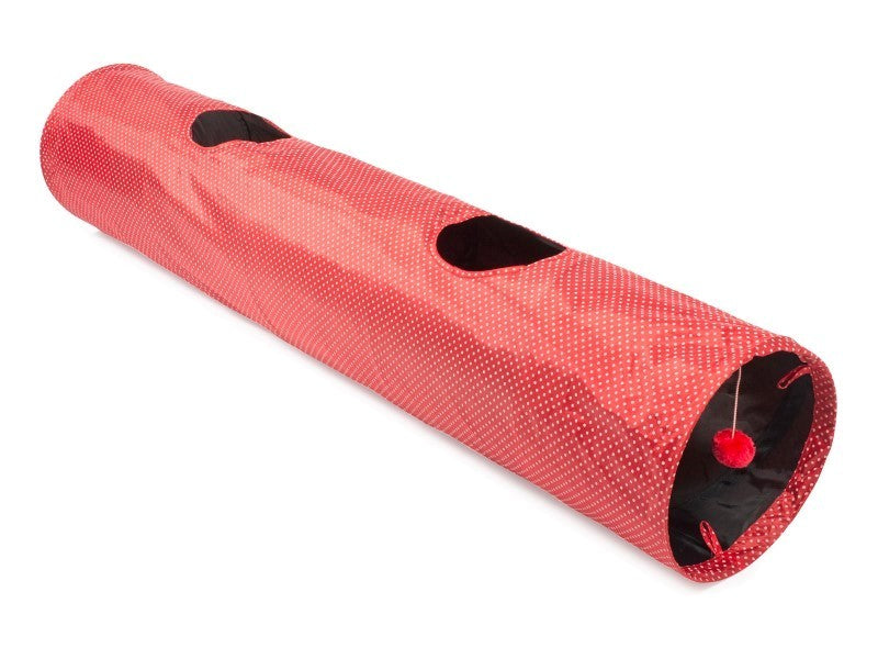 Cat Play Tunnel Red Collapsible 130cm - Valuepet.ie