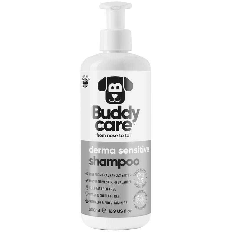 Buddycare Derma Sensitive Dog Shampoo 500ml pump bottle, front
