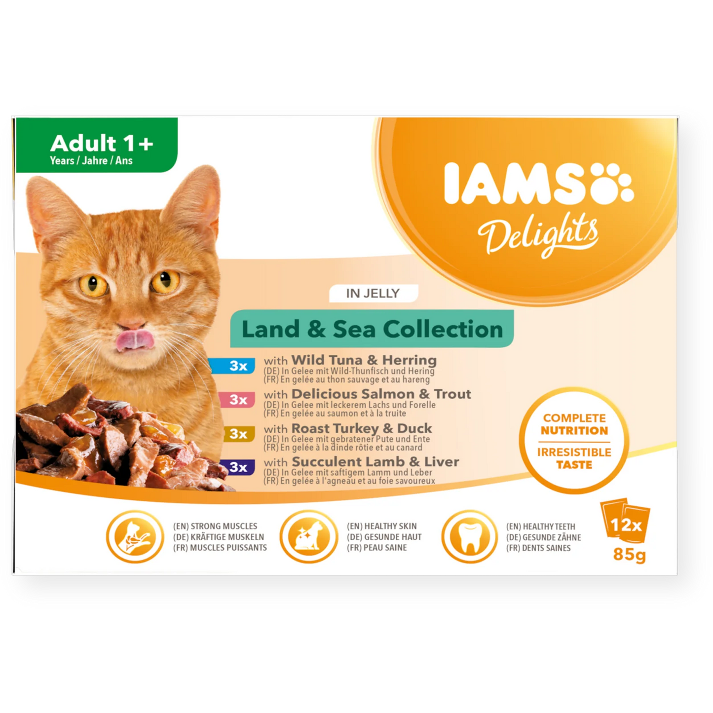 IAMS Delights Cat Food Land & Sea Collection 12x85g – Mixed Wet Food - Valuepet.ie