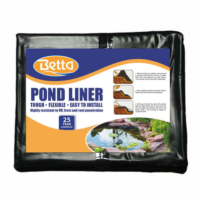 Betta PVC Pond Liner Pre Cut 3m x 3m, folded black liner with Betta label