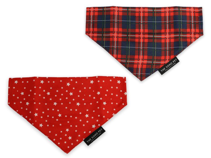 Soho Pet Bandana 2 pack Tartan/Stars - 100% recycled fabric - PetWorld