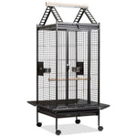 Voltrega Astro open top parrot cage with stand in grey, with play top ladders, perches, feeders and wheels