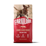 Carnilove Active Lamb and Wild Boar adult dry dog food, new red bag, front