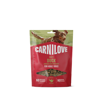 Carnilove Duck enriched with Rosemary soft snack for dogs 200g pouch, front