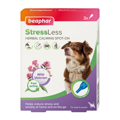 Beaphar StressLess Herbal Calming Spot-On for Dogs, 3 pipette pack, front