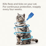 Beaphar FIPROtec Spot-On kills fleas and ticks on your cat, reapply every four weeks