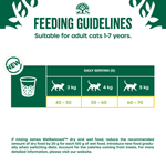 James Wellbeloved Adult Cat Turkey feeding guidelines table for cats 3kg to 5kg