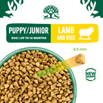 James Wellbeloved Puppy Lamb & Rice kibble in a bowl, 8.5mm kibble
