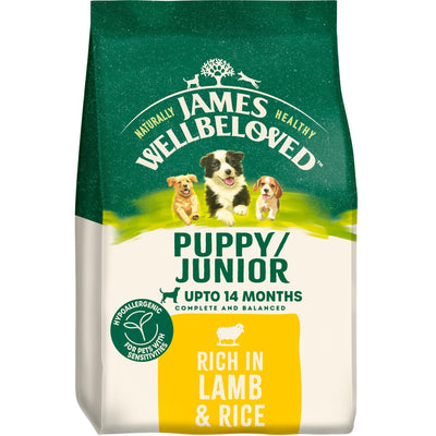 James Wellbeloved Puppy Junior Lamb & Rice dry dog food, front of pack