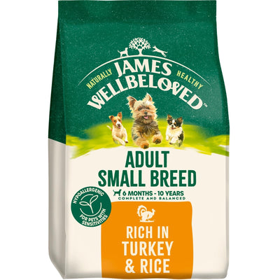 James Wellbeloved Adult Small Breed Turkey & Rice dry dog food, front of bag