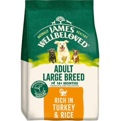 James Wellbeloved Adult Large Breed Turkey and Rice dry dog food bag, new pack design, front