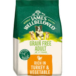 James Wellbeloved Grain Free Adult Turkey and Vegetable dry dog food bag, new pack design, front