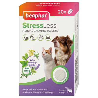 Beaphar StressLess Herbal Calming Tablets for cats and dogs, 20 tablet pack, front