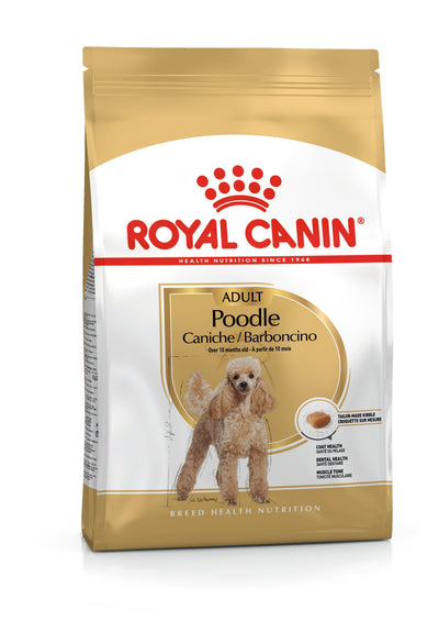 Royal Canin Poodle Adult dry dog food bag, current front of pack