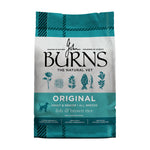 Burns Original Fish & Brown Rice Adult & Senior dry dog food, front of pack (new Burns packaging)
