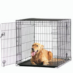 Savic Dog Cottage Crate 107cm in black metal with front door open and a Golden Retriever lying inside