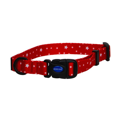Ancol Soho Star adjustable nylon dog collar, red with white stars