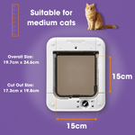 Cat Mate Microchip Cat Flap 360 dimensions: overall 19.7cm x 24.6cm, cut out 17.3cm x 19.8cm, flap 15cm x 15cm