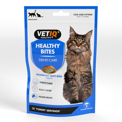 VetIQ Healthy Bites Denti-Care cat treats 65g pouch, front of pack