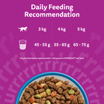 Whiskas 1+ Adult dry cat food daily feeding guide for 3kg, 4kg and 5kg cats