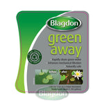 Blagdon Green Away 250ml label: rapidly clears green water, enhances mechanical filtration, treats 5,000 litres