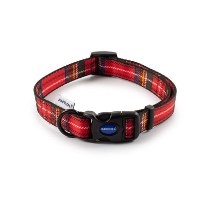 Tartan Nylon Adjustable Dog Collar Red - PetWorld