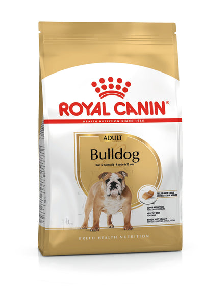 Royal Canin Bulldog Adult dry dog food 12kg bag, front of pack