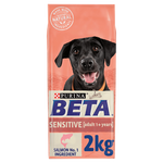 Purina Beta Sensitive Adult 1+ years with Salmon dry dog food 2kg bag, front of pack