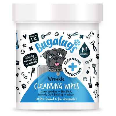 Bugalugs Wrinkle Cleansing Wipe Pads for Dogs, 100 Pack