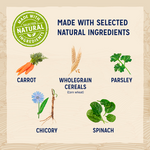 Beta made with selected natural ingredients: carrot, wholegrain cereals, parsley, chicory, spinach