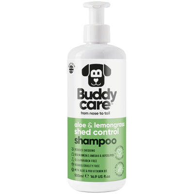 Buddycare Shed Control Dog Shampoo Aloe and Lemongrass 500ml pump bottle, front