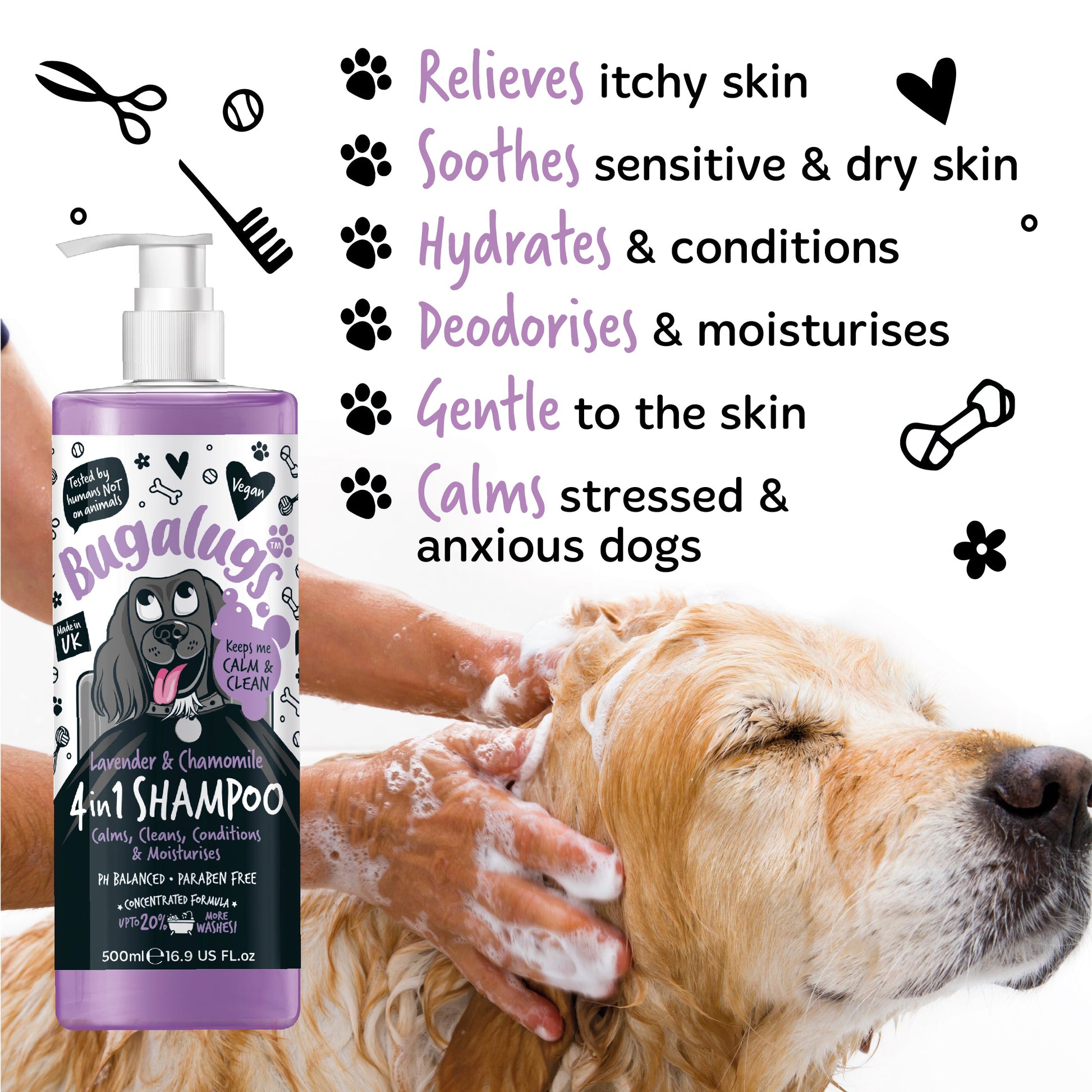 Bugalugs 4 in 1 Dog Lavender & Chamomile Shampoo - PetWorld