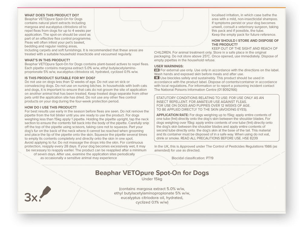 Beaphar Vetopure Natural Spot On For Small Dog - Valuepet.ie