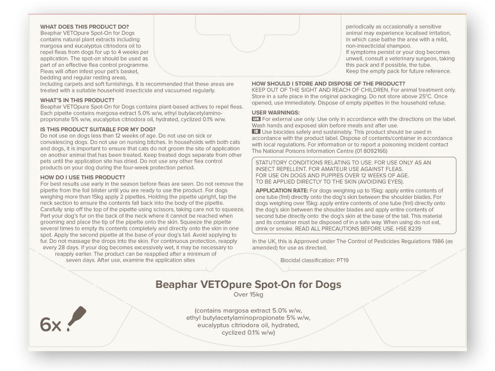 Beaphar Vetopure Natural Spot On For Medium/Large Dog - Valuepet.ie