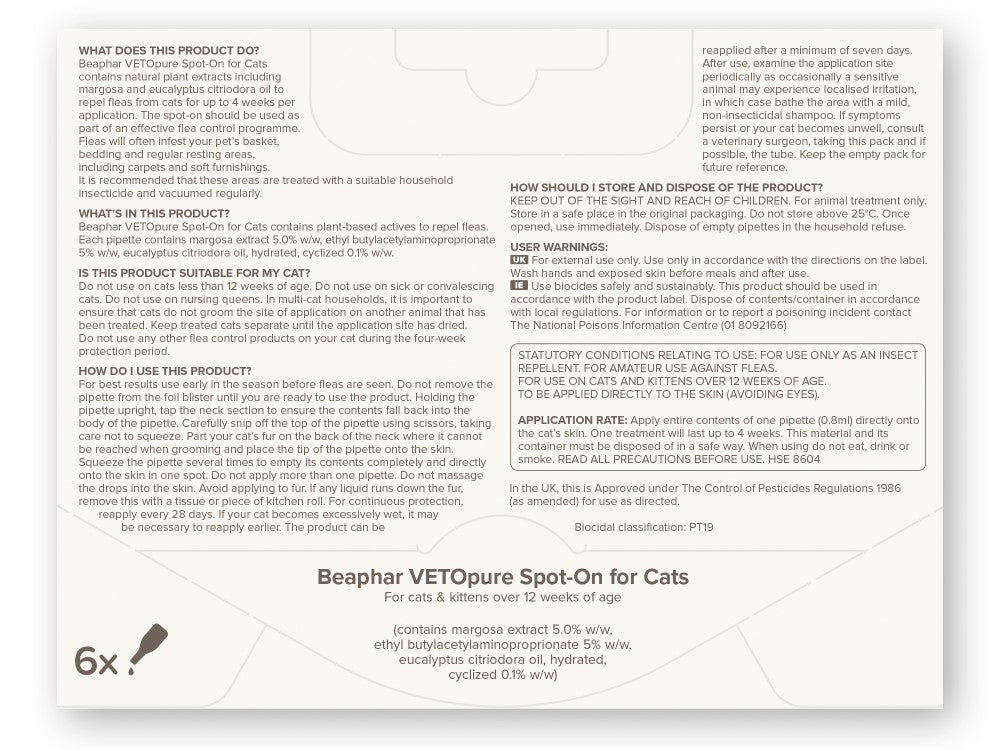 Beaphar Vetopure Natural Spot On For Cats - Valuepet.ie