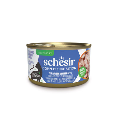 Schesir Complete Nutrition Tuna with Whitebaits in Jelly 85g can, front