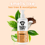 Buddycare Flea and Tick Shampoo smells like tea tree and eucalyptus