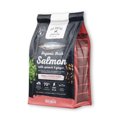 Red Mills Go Native Small Kibble Organic Irish Salmon with Spinach & Ginger grain free dog food bag, front of pack