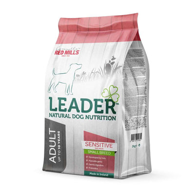 Red Mills Leader Adult Sensitive Small Breed Salmon dry dog food bag, front of pack