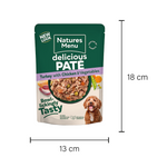 Natures Menu Turkey with Chicken 300g pouch dimensions, 13cm wide by 18cm high