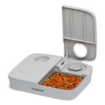 PetSafe Automatic 2 Meal Pet Feeder with lid open and dry food in the tray