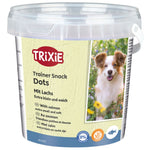Trixie Trainer Snack Dots with Salmon 500g tub, front of pack