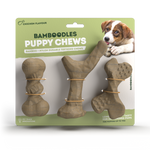 Bamboodles Puppy Chews 3 pack with I bone, Y bone and X bone in retail pack