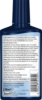 Tetra AquaSafe Water Conditioner 250ml bottle, back label with directions