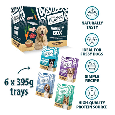 Burns Wet Dog Food Variety Box Chicken, Fish, Lamb and Turkey Trays
