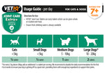 VetIQ Joint Care Extra+ Senior usage guide: tablets per day for cats and small, medium and large dogs